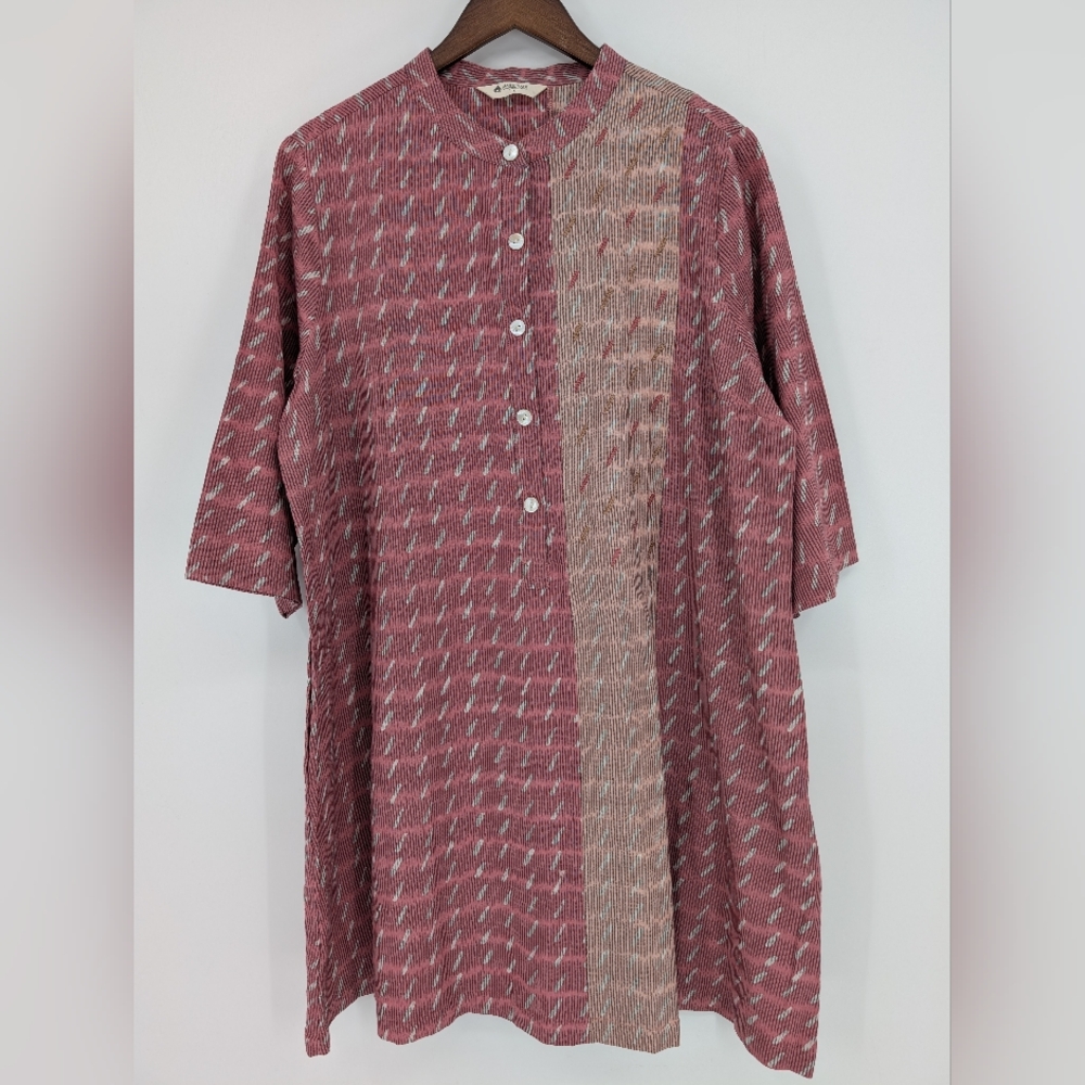 Marketplace Handwork of India Pink Embroidered Cotton Shirt Dress Sz.L Pockets
